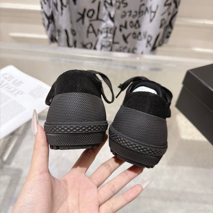 CHANEL 26S LACE UP SNEAKERS IN BLACK SUEDE ROUND TOE
