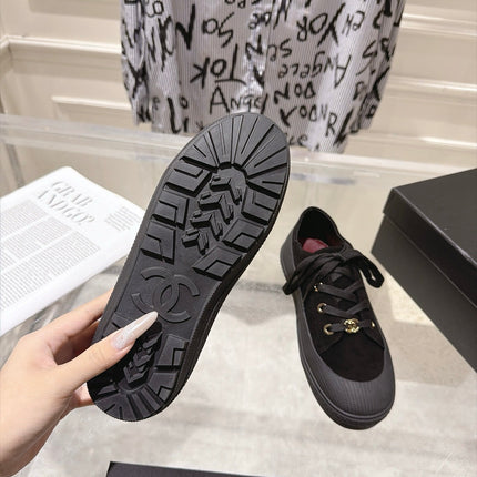 CHANEL 26S LACE UP SNEAKERS IN BLACK SUEDE ROUND TOE