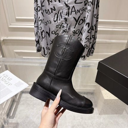 CHANEL 26S MID CALF BOOTS 30 MM IN BLACK CALFSKIN