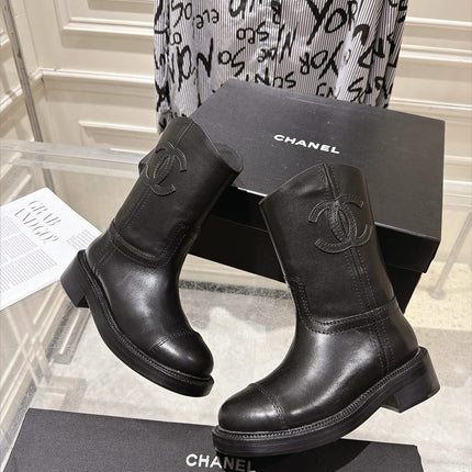 CHANEL 26S MID CALF BOOTS 30 MM IN BLACK CALFSKIN
