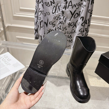 CHANEL 26S MID CALF BOOTS 30 MM IN BLACK CALFSKIN