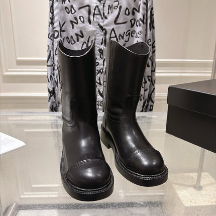 CHANEL 26S MID CALF BOOTS 30 MM IN BLACK CALFSKIN