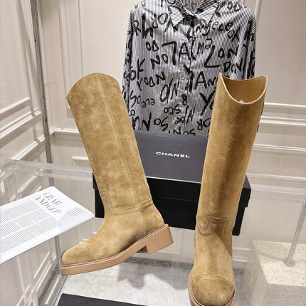 CHANEL 26S KNEE HIGH BOOTS 30 MM IN BEIGE SUEDE
