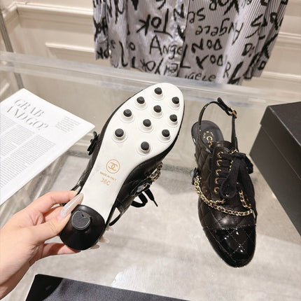 CHANEL 26S SLINGBACK HIGH HEEL SHOES 70 MM IN BLACK LAMBSKIN AND PATENT CALFSKIN