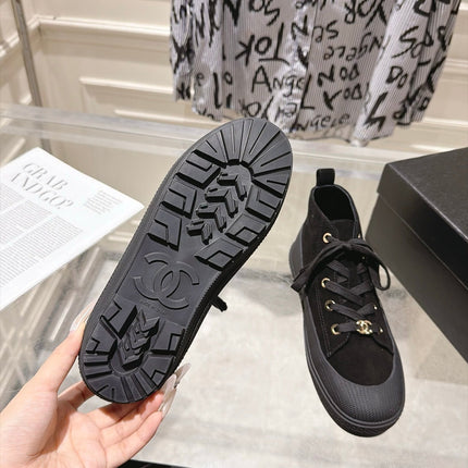 CHANEL 26S LACE UP HIGH TOP SNEAKERS IN BLACK SUEDE