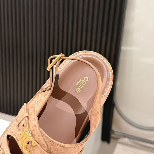 CELINE 25S TIPPI TRIOMPHE SANDAL IN BROWN CALFSKIN SUEDE
