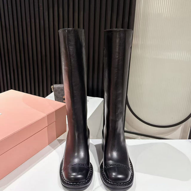 MIUMIU 26S HIGH-ANKLE BOOTS 50MM IN BLACK GLOSSY CALFSKIN