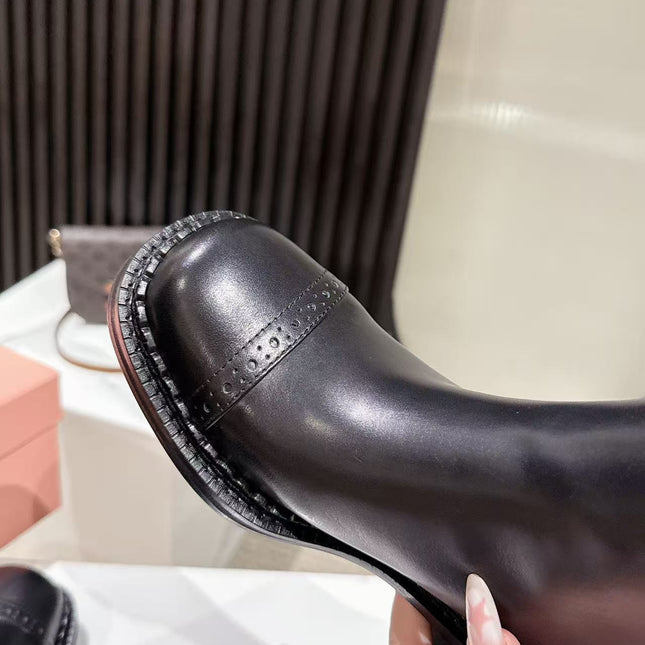 MIUMIU 26S HIGH-ANKLE BOOTS 50MM IN BLACK GLOSSY CALFSKIN