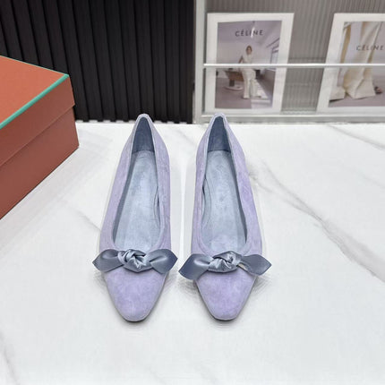 LP 26S BALLERINA FLATS IN PASTEL PURPLE SUEDE & SATIN BOW