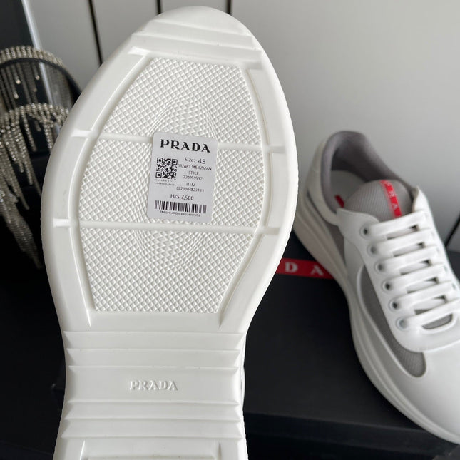 PRADA 26S AMERICA CUP SNEAKERS IN WHITE SOFT RUBBER AND BIKE FABRIC