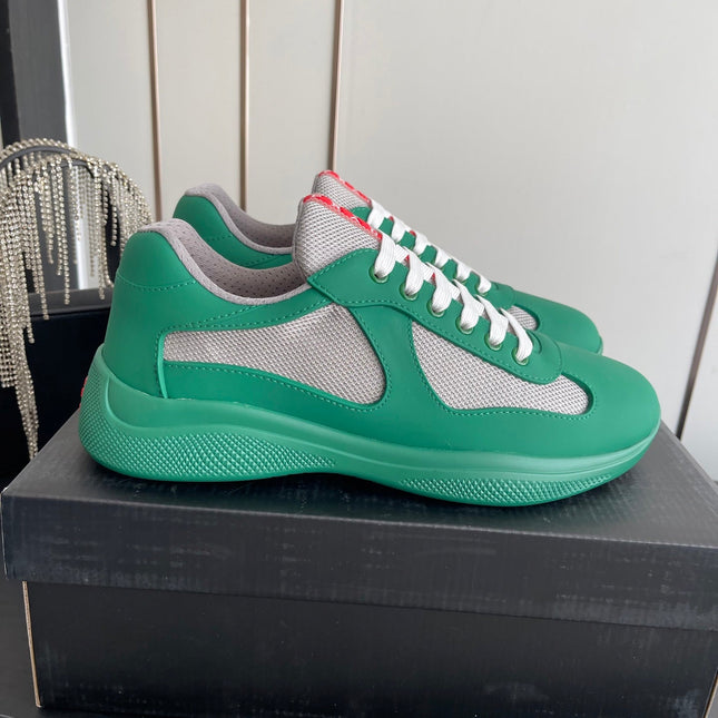 PRADA 26S AMERICA CUP SNEAKERS IN TEAL GREEN SOFT RUBBER AND BIKE FABRIC