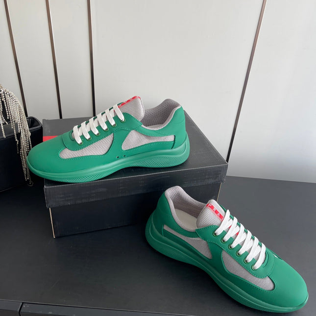 PRADA 26S AMERICA CUP SNEAKERS IN TEAL GREEN SOFT RUBBER AND BIKE FABRIC