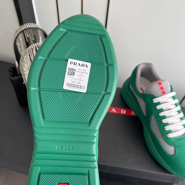 PRADA 26S AMERICA CUP SNEAKERS IN TEAL GREEN SOFT RUBBER AND BIKE FABRIC