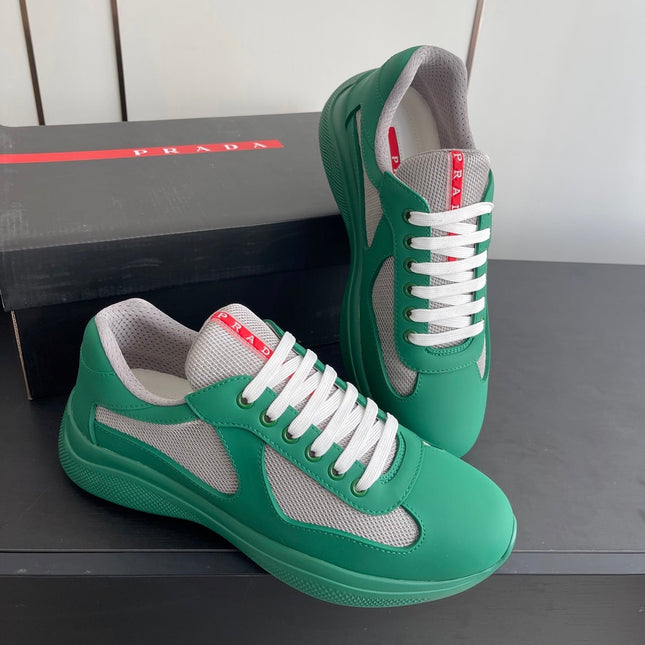 PRADA 26S AMERICA CUP SNEAKERS IN TEAL GREEN SOFT RUBBER AND BIKE FABRIC