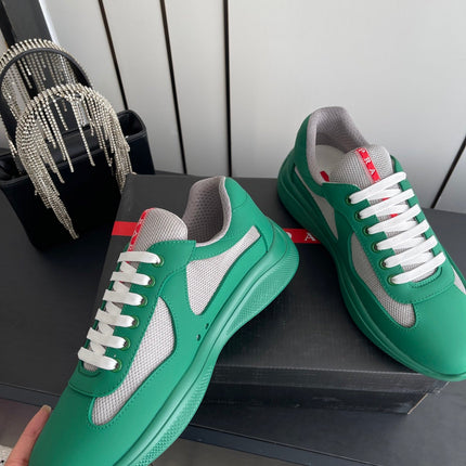 PRADA 26S AMERICA CUP SNEAKERS IN TEAL GREEN SOFT RUBBER AND BIKE FABRIC