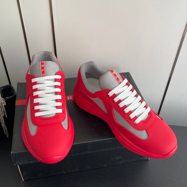 PRADA 26S AMERICA CUP SNEAKERS IN RED SOFT RUBBER AND BIKE FABRIC