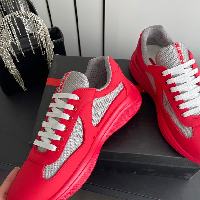 PRADA 26S AMERICA CUP SNEAKERS IN RED SOFT RUBBER AND BIKE FABRIC
