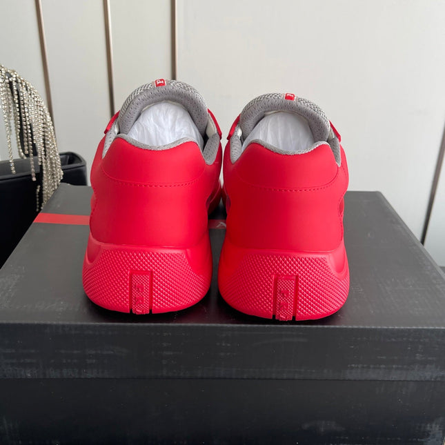 PRADA 26S AMERICA CUP SNEAKERS IN RED SOFT RUBBER AND BIKE FABRIC