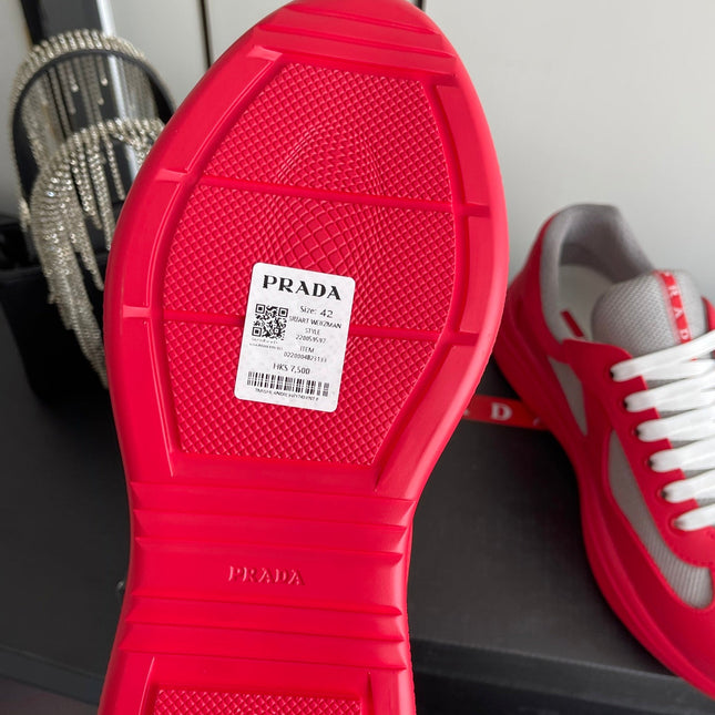 PRADA 26S AMERICA CUP SNEAKERS IN RED SOFT RUBBER AND BIKE FABRIC