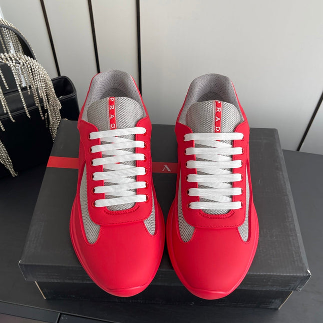 PRADA 26S AMERICA CUP SNEAKERS IN RED SOFT RUBBER AND BIKE FABRIC