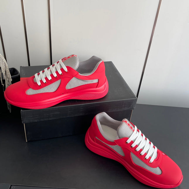 PRADA 26S AMERICA CUP SNEAKERS IN RED SOFT RUBBER AND BIKE FABRIC