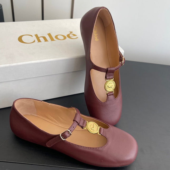 CHLOÉ 26S MARY JANE SHOES IN DARK RED CALFSKIN