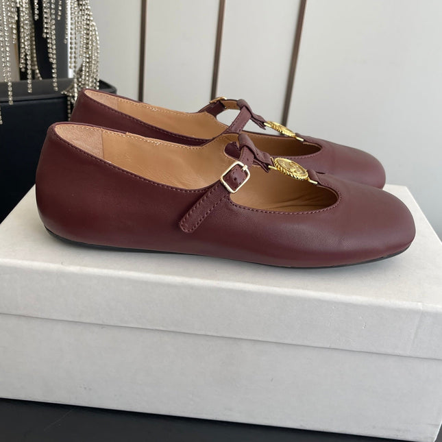 CHLOÉ 26S MARY JANE SHOES IN DARK RED CALFSKIN