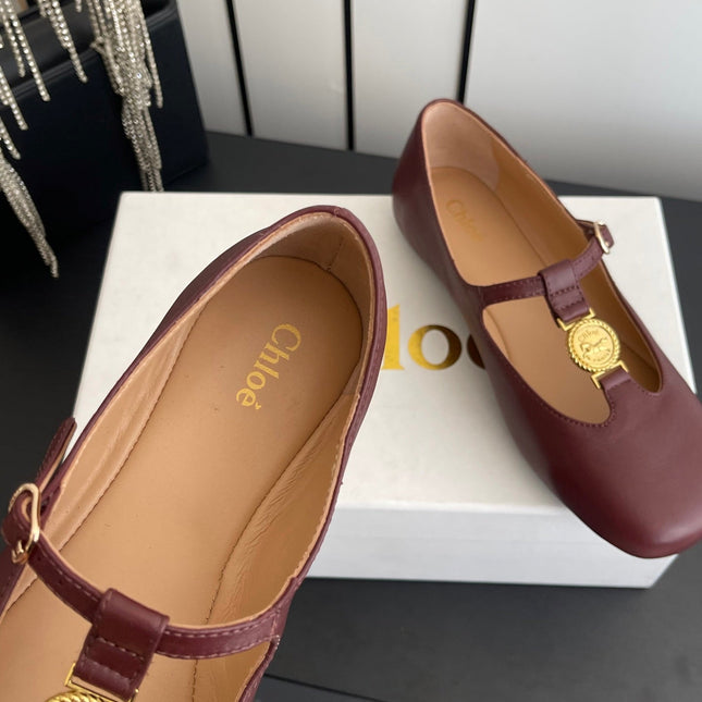 CHLOÉ 26S MARY JANE SHOES IN DARK RED CALFSKIN