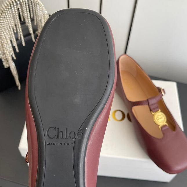 CHLOÉ 26S MARY JANE SHOES IN DARK RED CALFSKIN