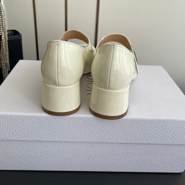 DIOR 26S MARY JANE 45 MM IN CREAM WHITE GLOSSY CALFSKIN