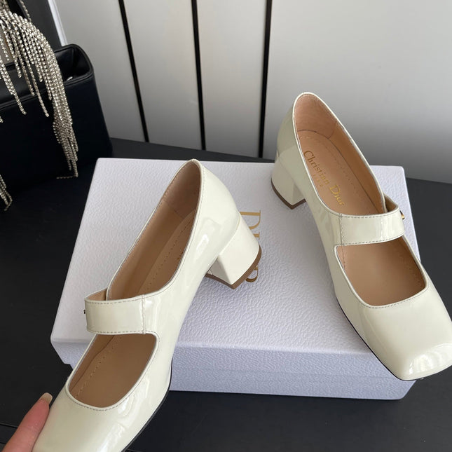 DIOR 26S MARY JANE 45 MM IN CREAM WHITE GLOSSY CALFSKIN