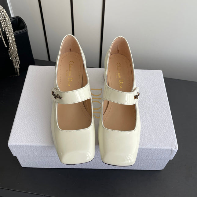 DIOR 26S MARY JANE 45 MM IN CREAM WHITE GLOSSY CALFSKIN