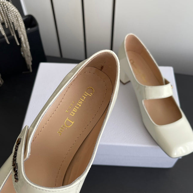 DIOR 26S MARY JANE 45 MM IN CREAM WHITE GLOSSY CALFSKIN