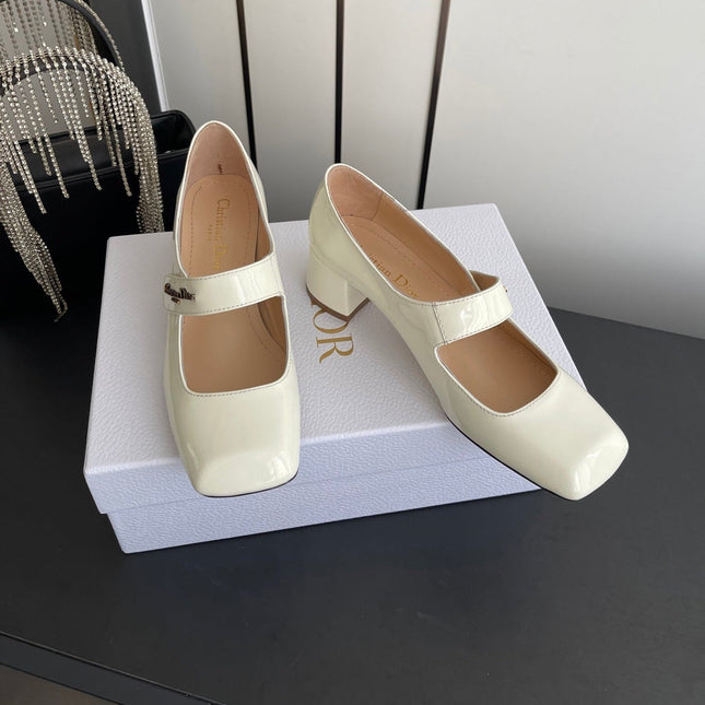 DIOR 26S MARY JANE 45 MM IN CREAM WHITE GLOSSY CALFSKIN