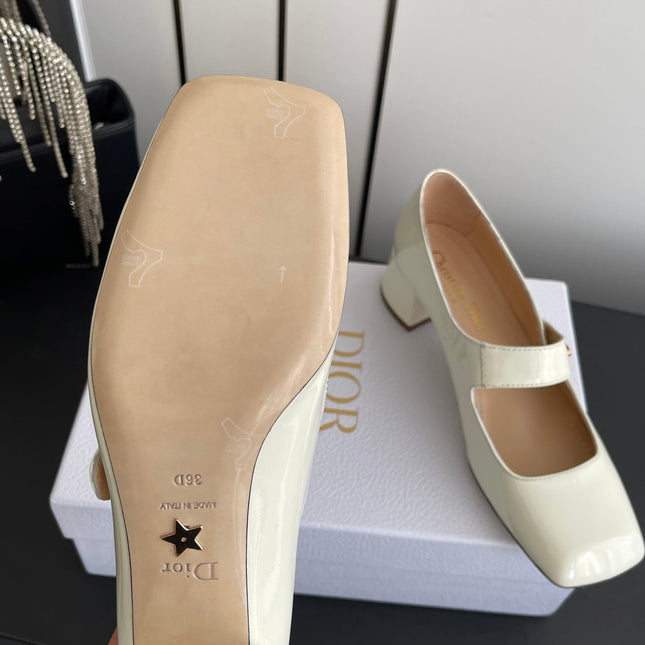 DIOR 26S MARY JANE 45 MM IN CREAM WHITE GLOSSY CALFSKIN