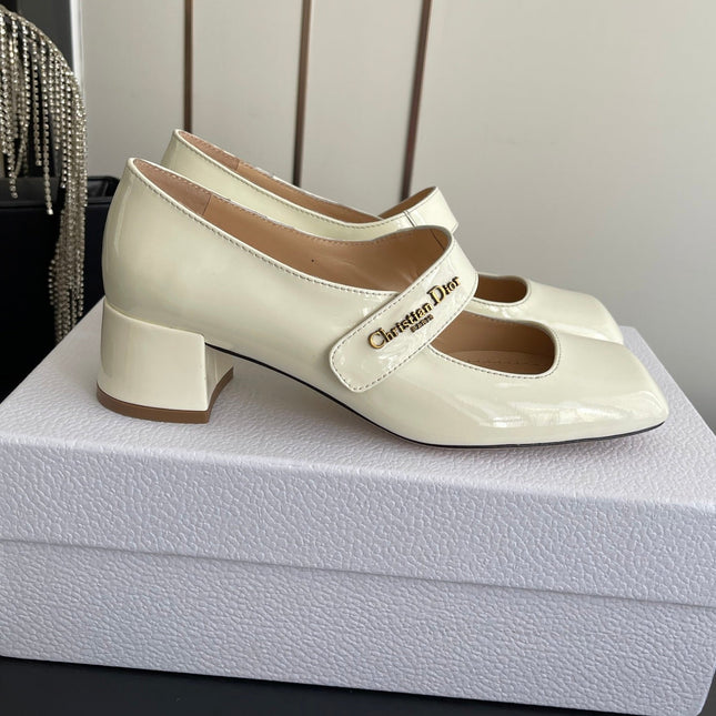 DIOR 26S MARY JANE 45 MM IN CREAM WHITE GLOSSY CALFSKIN