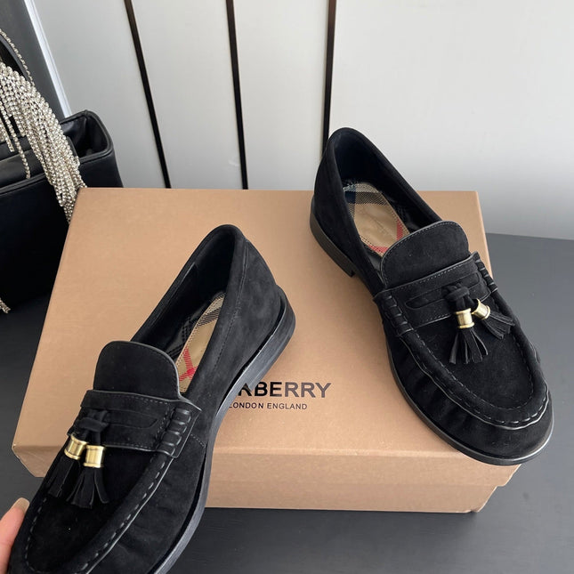BURBERRY 26S LOAFERS IN BLACK SUEDE