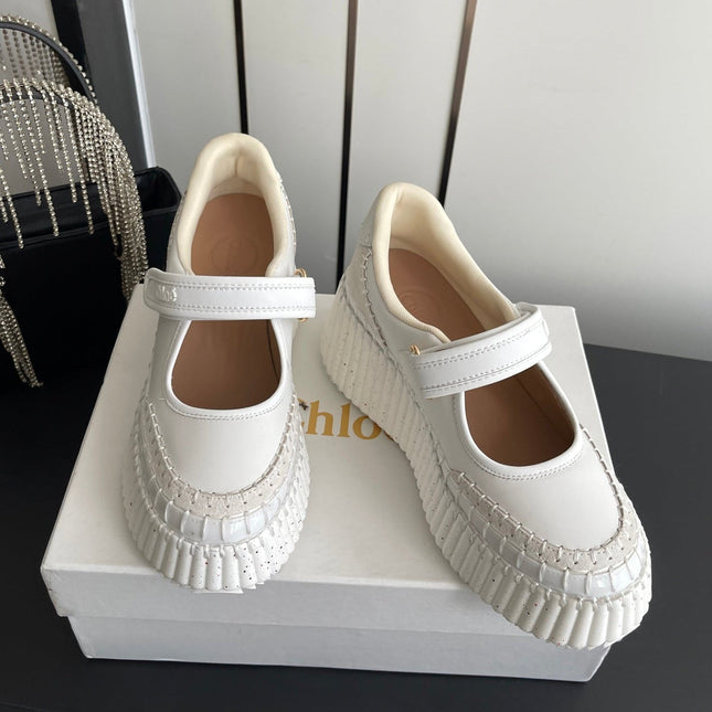 CHLOE 26S MARY JANE SNEAKERS IN CREAM WHITE CALFSKIN