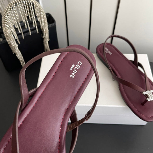 CELINE 26S THONG SANDALS IN DARK RED CALFSKIN