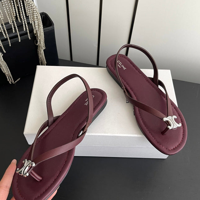 CELINE 26S THONG SANDALS IN DARK RED CALFSKIN