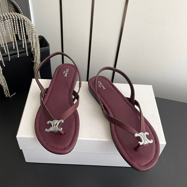 CELINE 26S THONG SANDALS IN DARK RED CALFSKIN