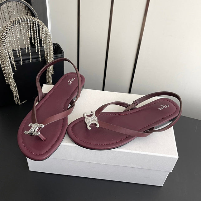 CELINE 26S THONG SANDALS IN DARK RED CALFSKIN