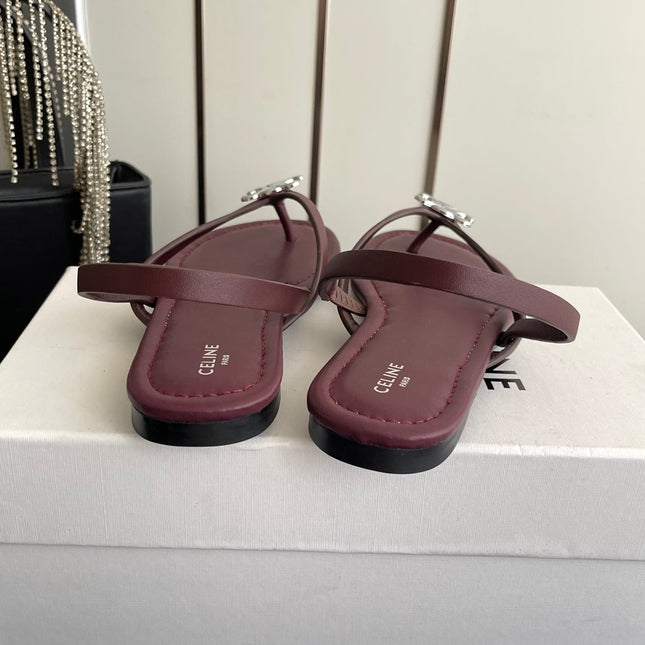 CELINE 26S THONG SANDALS IN DARK RED CALFSKIN