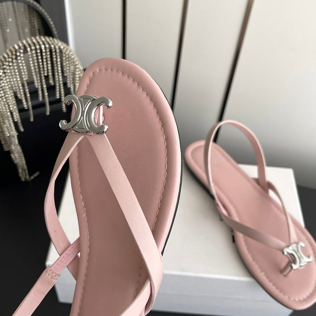 CELINE 26S THONG SANDALS IN LIGHT PINK CALFSKIN