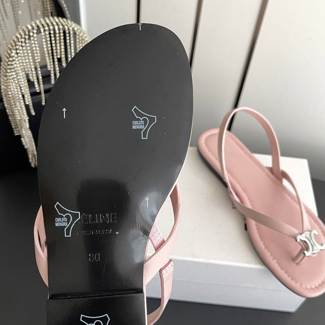 CELINE 26S THONG SANDALS IN LIGHT PINK CALFSKIN
