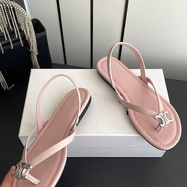 CELINE 26S THONG SANDALS IN LIGHT PINK CALFSKIN