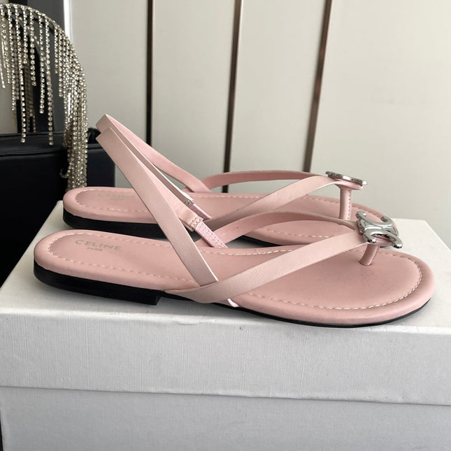 CELINE 26S THONG SANDALS IN LIGHT PINK CALFSKIN