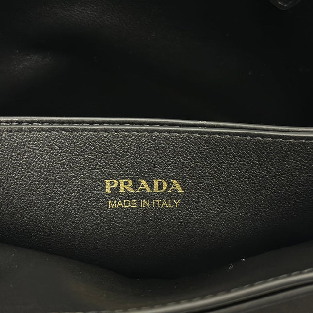 PRADA 25S BUCKLE MEDIUM HANDBAG 28 IN BLACK CALFSKIN GOLD HARDWARE