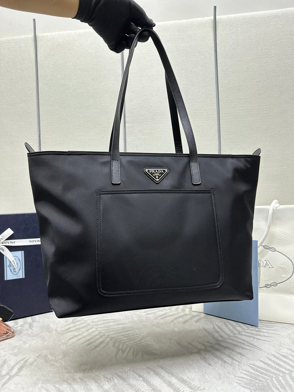 PRADA 26S TOTE BAG 35 IN BLACK NYLON