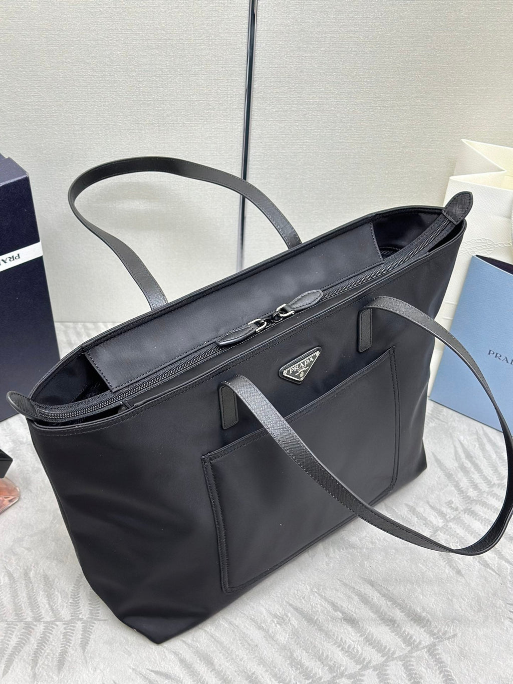 PRADA 26S TOTE BAG 35 IN BLACK NYLON